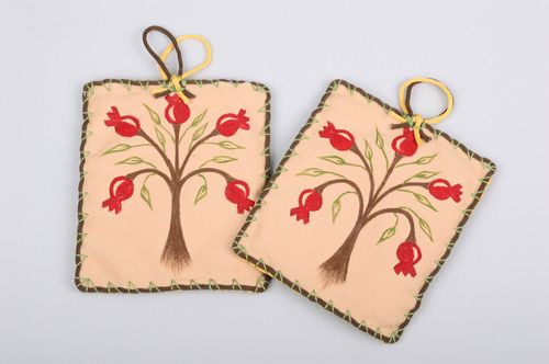 Set of 2 handmade painted textile pot holders fashion kitchen design gift ideas - MADEheart.com