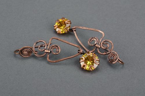 Earrings wire wrap with yellow zirconium - MADEheart.com