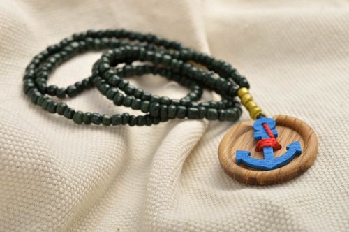 Handmade elegant wooden pendant stylish beaded pendant cute accessory gift - MADEheart.com