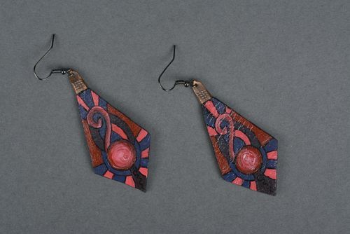 Long earrings made of leather with ornament  - MADEheart.com