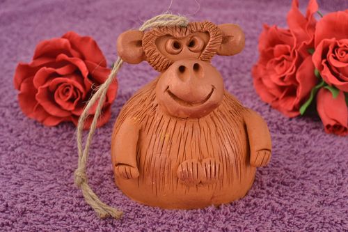 Unusual beautiful handmade designer molded clay bell Monkey - MADEheart.com