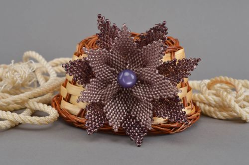 Purple handmade brooch seed bead accessory flower brooch womens accessory - MADEheart.com