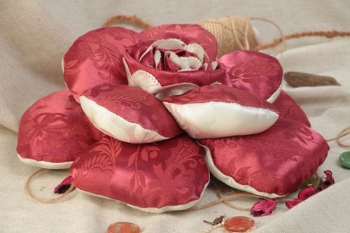 Beautiful handmade satin flower cushion with unusual design for home decor - MADEheart.com