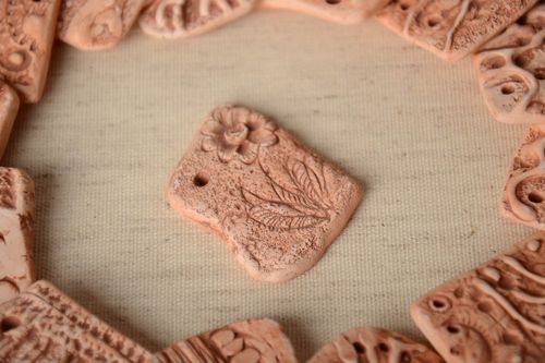 Handmade rectangular clay pendant blank with flower  - MADEheart.com