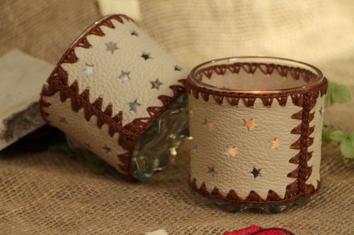 Deko Kerzenhalter aus Leder und Glas - MADEheart.com