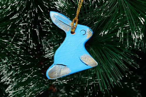 Handmade Christmas tree toy home decor ideas blue hair clay toy New Years gift - MADEheart.com
