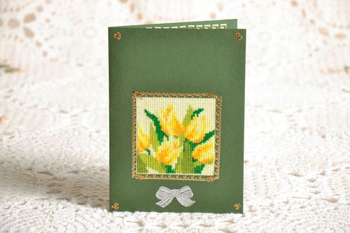 Carte de vœux originale avec broderie fleurs faite main - MADEheart.com