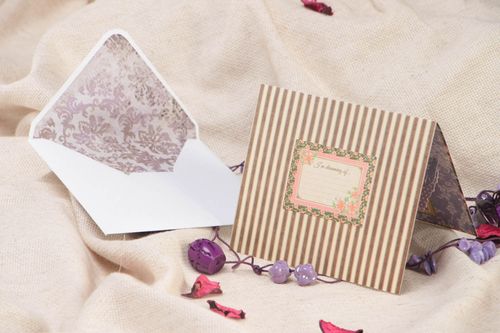 Carte de voeux 3D faite main technique de scrapbooking rayée de style marin - MADEheart.com