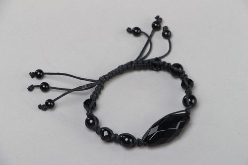 Black designer bracelet hand made of beads and cord - MADEheart.com
