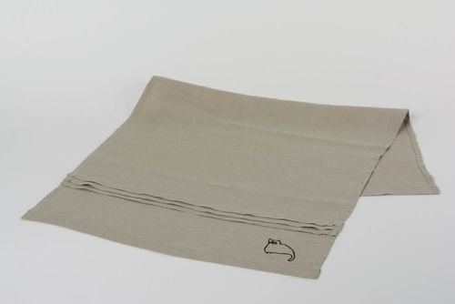 Handmade large bath towel sewn of natural linen fabric with embroidery Kitten - MADEheart.com
