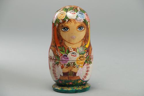 Handmade Russian ethnic wooden nesting doll Matryoshka for five elements Spring - MADEheart.com