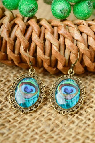 Handgemachter Schmuck Pfau Ohrringe Accessoire für Frauen Modeschmuck Ohrhänger - MADEheart.com