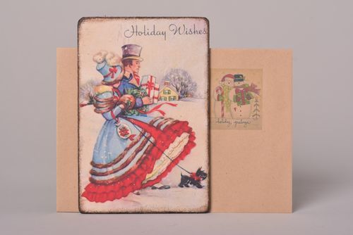 Handmade schöne Grusskarte Postkarten Holz Grußkarten Designer zum Silvester - MADEheart.com