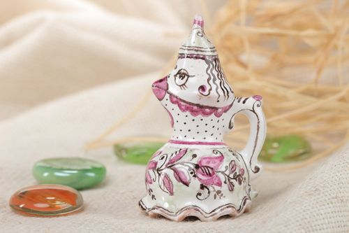 Small handmade painted ceramic bell with handle in the shape of bird - MADEheart.com