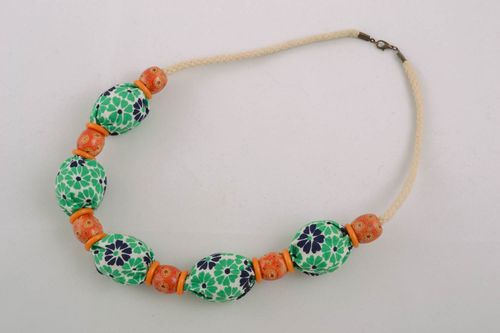 Textile necklace with wooden beads - MADEheart.com