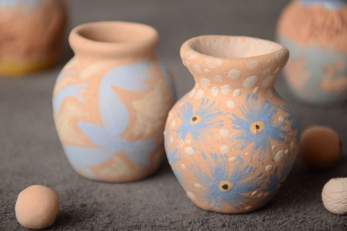 Комплект декоративных глиняных кувшинчиков ручной работы расписных 2 штуки - MADEheart.com