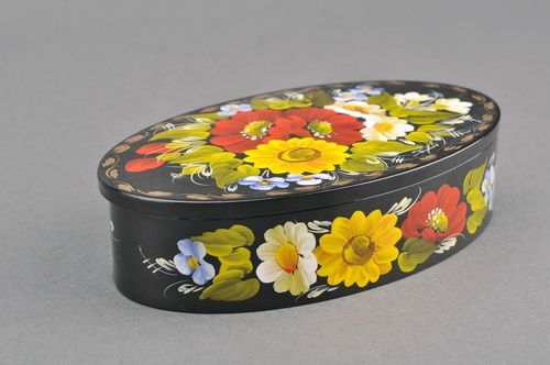 Boîte en bois noire peinte Fleurs - MADEheart.com