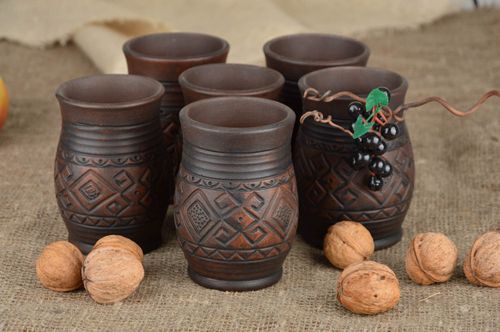 Set of designer handmade beautiful pottery six glasses 250 ml home decor - MADEheart.com
