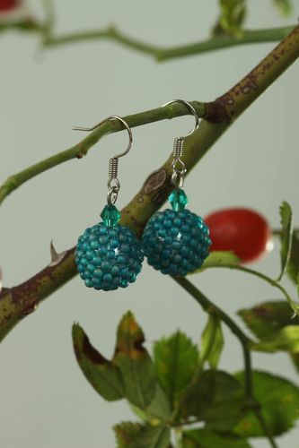 Handmade dangling earrings beaded round earrings stylish accessory with crystal - MADEheart.com