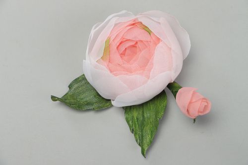 Handmade chiffon flower brooch of pink color Rose - MADEheart.com