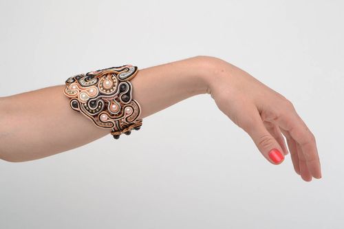 Beautiful elegant handmade designer wide soutache bracelet with beads - MADEheart.com