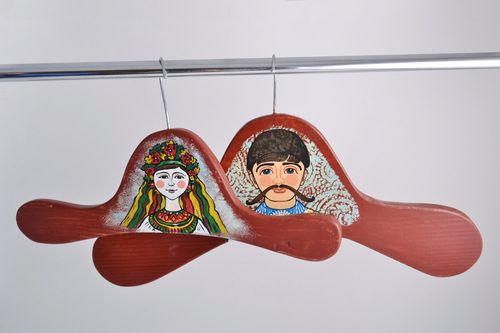 Set of 2 handmade wooden clothes hangers with ethnic painting for him and her - MADEheart.com