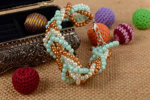 Handmade woven wrist bracelet with colorful light ceramic pearls for women - MADEheart.com