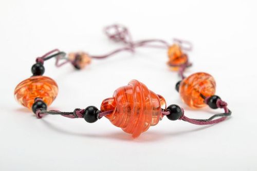 Long necklace made from blown glass and leather - MADEheart.com