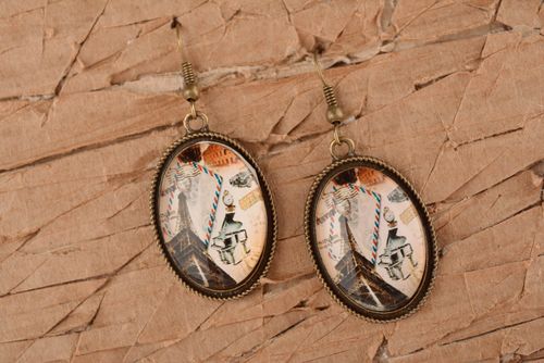 Boucles doreilles pendantes Bijou fait main ovales verre métal Cadeau femme - MADEheart.com