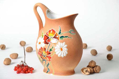 100 oz 11 inches floral design ceramic water pitcher with handle 3,5 lb - MADEheart.com