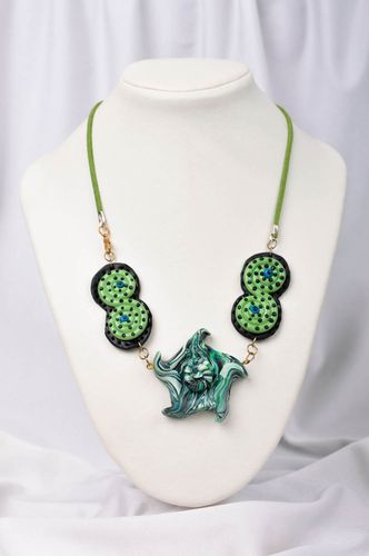 Handmade leather jewelry stylish polymer clay accessory unusual necklace - MADEheart.com