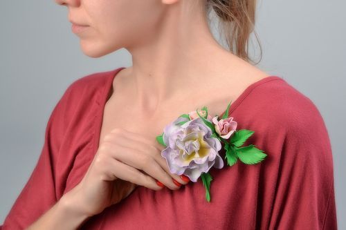 Handmade hair clip brooch with tender violet foamiran rose accessory transformer - MADEheart.com