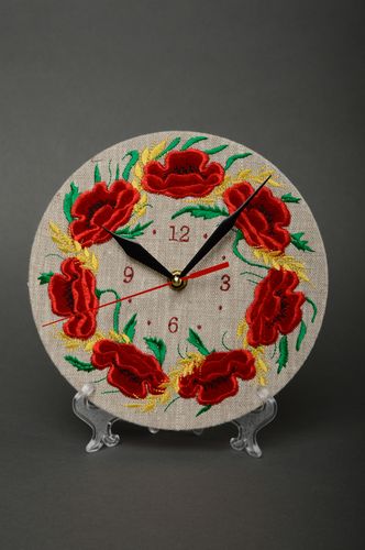 Unusual round wall clock with embroidery - MADEheart.com