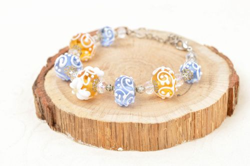 Handmade beaded wrist bracelet glass bead bracelet glass art artisan jewelry - MADEheart.com