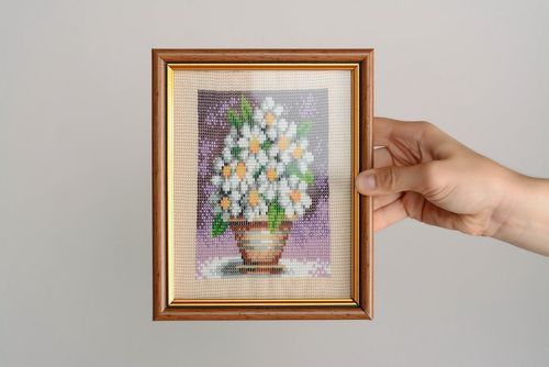 Quadro tecido de miçangas artesanal Camomilas - MADEheart.com
