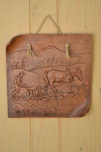 Handmade large ceramic wall panel with carved patterns in eco style - MADEheart.com