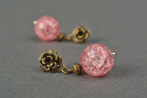 Beaded stud earrings with charms Pink Balls - MADEheart.com