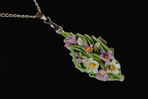 Unusual handmade polymer clay flower neck pendant designer womens jewelry - MADEheart.com