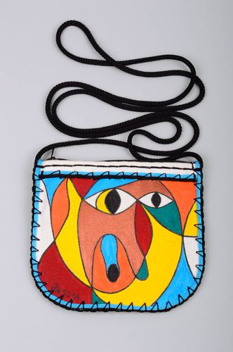 Petit sac à bandoulière en toile de bâche avec dessin multicolore fait main - MADEheart.com