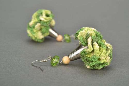 Homemade crochet earrings Green Clover - MADEheart.com