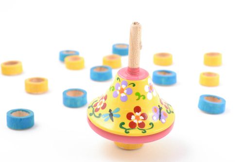 Деревянная игрушка юла с росписью эко-красками ручной работы детская яркая - MADEheart.com