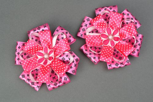 Set of bright hair ties with large ribbon bows Pink - MADEheart.com