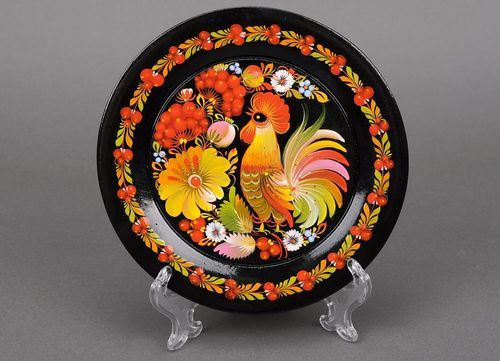 Decorative plate Cock and flower - MADEheart.com