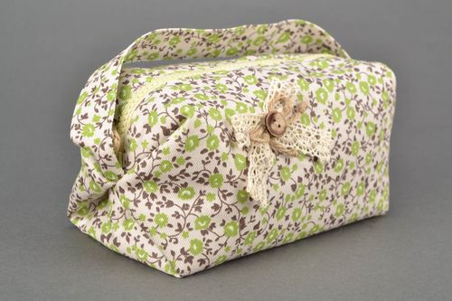 Cotton and polyamide fabric beauty bag with flower print - MADEheart.com