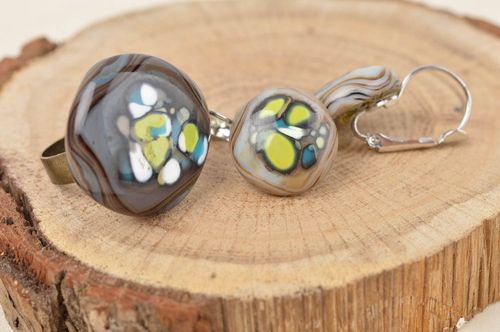 Conjunto de bisutería hecho a mano anillo y pendientes accesorios de vidrio - MADEheart.com