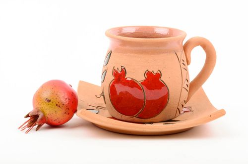 Taza artesanal  y platillo de arcilla para té menaje de cocina regalo original  - MADEheart.com