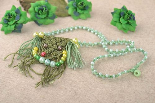 Green cute jewelry handmade textile pendant stylish beautiful pendant - MADEheart.com
