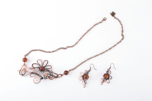 Pingente e brincos de cobre com ágata - MADEheart.com