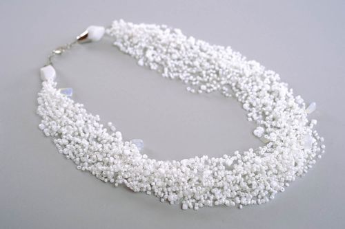 White beaded necklace with moonstone and quartz - MADEheart.com