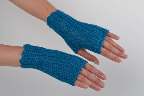 Female crocheted mittens handmade woolen winter accessories unique present - MADEheart.com